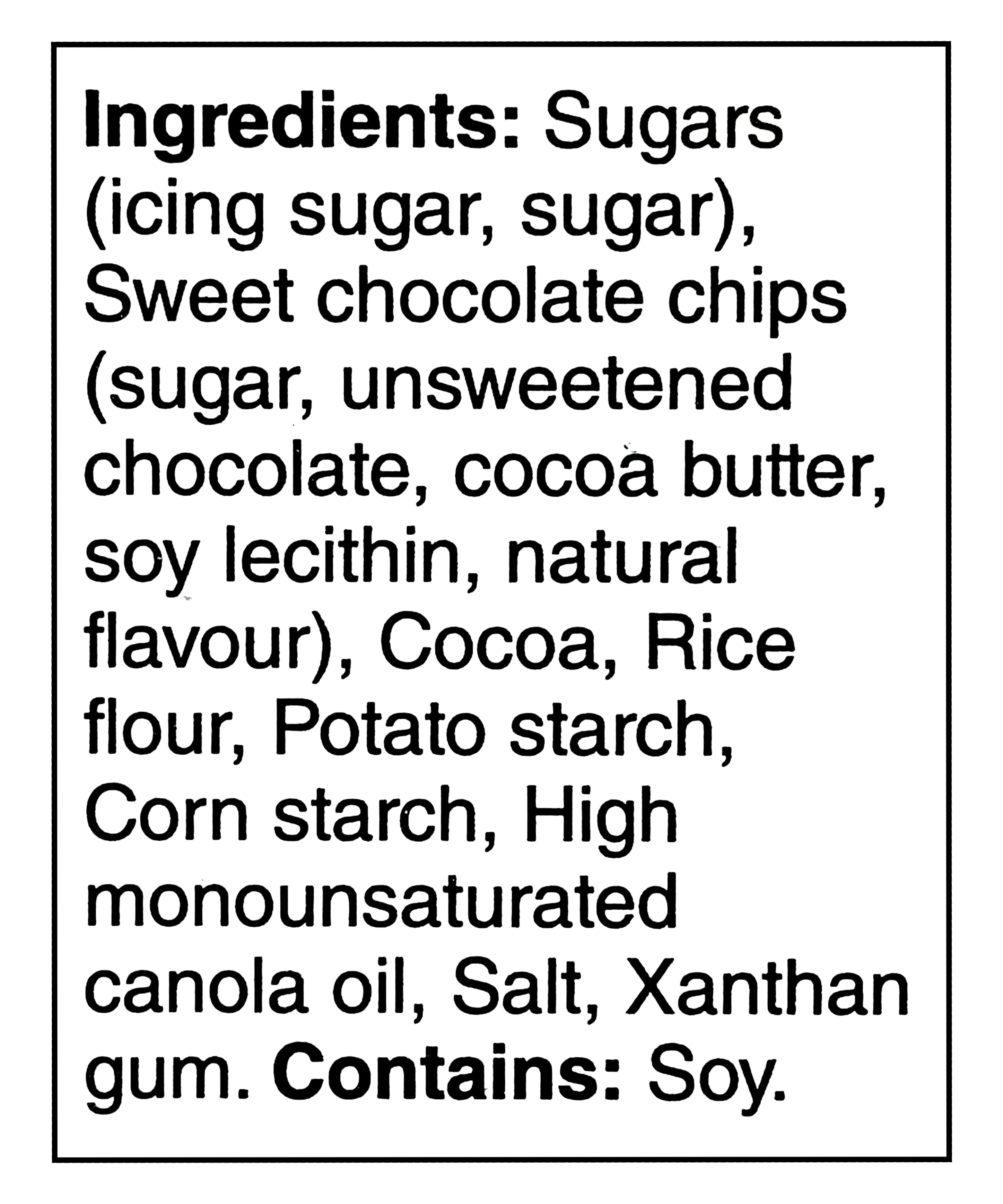 Betty Crocker Chocolate Gluten Free Brownie Mix, 454g/16 oz. - Ingredients Label